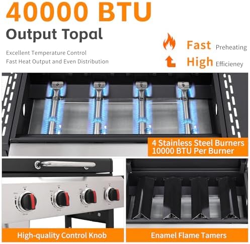 4-Burner Propane Gas Grill with Cast Iron Grate - 40000 BTU Output & Easy-Clean Grease Management for Perfect BBQs (4-Burner) - Image 6