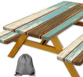 Picnic Table Cover with Bench Covers, Camping Essentials, Farmhouse Wood Green Waterproof Windproof Table Cover, Fitted Tablecloth Cover with Elastic Edge, for Indoor & Outdoor, 3 PCS, 30x96 Inch by Xguatan