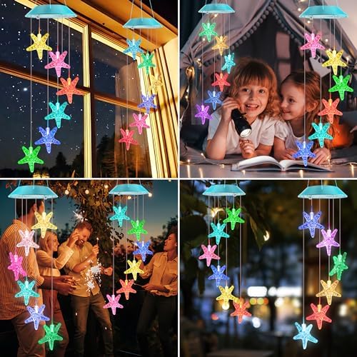 Solar Wind Chimes Outdoor, Color Changing Starfish Gift for Mom Grandma - Image 4