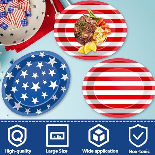 Qyeahkj 50 PCS Patriotic Oval Paper Plates Large 11” Disposable 4th of July American Flag Party Decorations Independence Day Supplies Favor for Veterans Election Day Memorial Day Party Tableware Set - Image 3