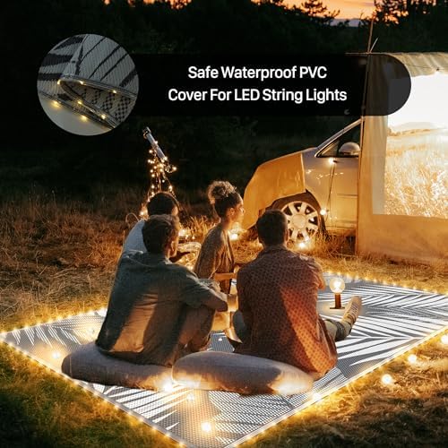 GENIMO Outdoor Rug, Waterproof Plastic Rugs for Patio, 6'x9' Led Grey White - Image 3