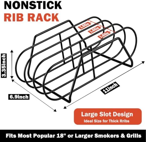 11" Non-Stick Rib Rack for Smoking and Grilling, BBQ Accessories - Image 3