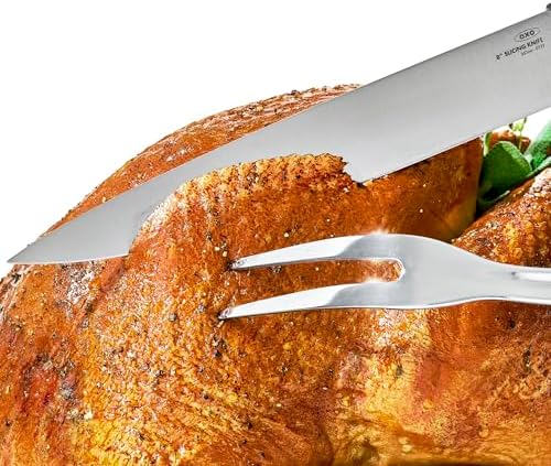 OXO Carving Set |Soft-Grip Duo Designed for Effortless Carving and Serving |2-Piece Fork & Knife Set | Spear, Secure, Cut & Serve Roasted Meat - Image 5