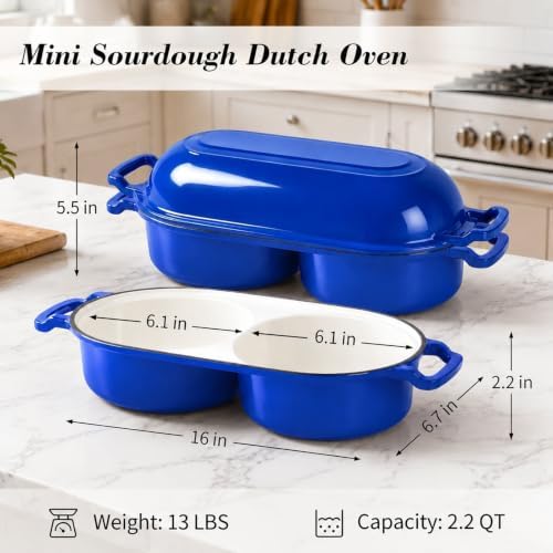 Dutch Oven for Sourdough Bread Baking, Enameled Cast Iron Dutch Oven Pot with Lid, 500°F Oven Safe Non Stick Sourdough Bread Pan, Dual Round Bread Loaf Pan for Homemade Cake Meatloaf - Image 3