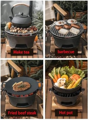 Round Seasoned Cast Iron Charcoal Hibachi Grill - Image 4
