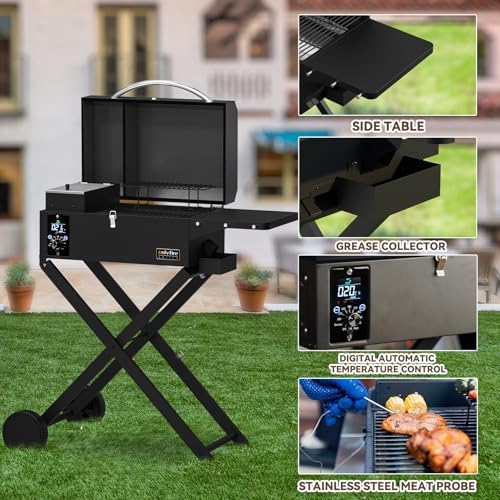 ONLYFIRE GRILLS BBQ Wood Pellet Grill Smoker with Foldable Cart,Black GS343 - Image 6