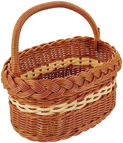 Brown Imitation Rattan Woven Handled Basket for Picnic Food Storage by WHAMVOX