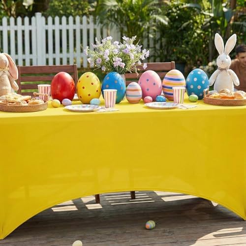 Smiry 2 Pack Spandex Table Cloth 8FT, Elastic Fitted Yellow Tablecloth - Image 2
