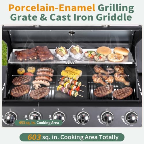 6-Burner Propane Gas BBQ Grill with Side Burner, Black - Image 3