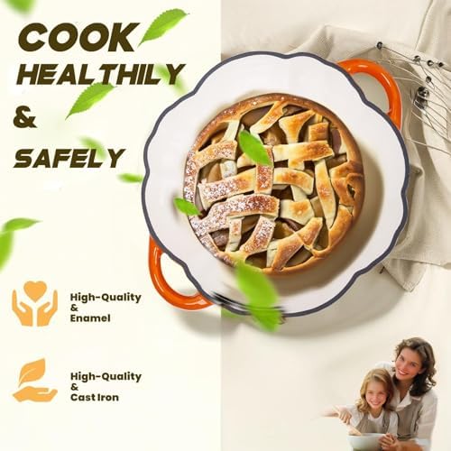 Pumpkin Enamel Cast Iron Dutch Oven 4 QT Cocotte Pot with Lid Dual Handles - Image 3