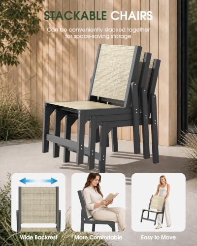 Stackable Outdoor Dining Chairs of 2, HDPE Frame with Teslin Fabric, Grey - Image 6