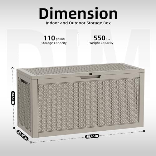 110 Gallon Outdoor Storage Box Waterproof, Resin Lockable Deck Box with Lid, Large Capacity Weatherproof Container for Patio Furniture, Side Table and Cushions(Grey, 110 Gallon) - Image 2