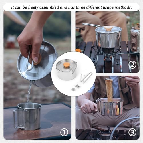 OUKENS Camping Kettle, 1L 304 Stainless Steel Camp Pot with Foldable Handle, for Outdoor Cooking, Ideal Portable Cookware Backpacking Pot for Camping, Hiking, Picnic, Campfire, Stove - Image 4