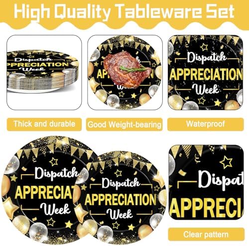 96PCS Dispatch Appreciation Week Party Paper Plates and Napkins Thank You Party Decor Black Gold Work Anniversary Tableware for Staff Employee Party Gatherings Decorations - Image 3