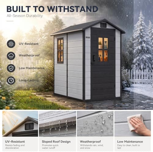 DWVO Outdoor Storage Shed 4.4×6FT, Garden Shed with 2 Windows - Image 6