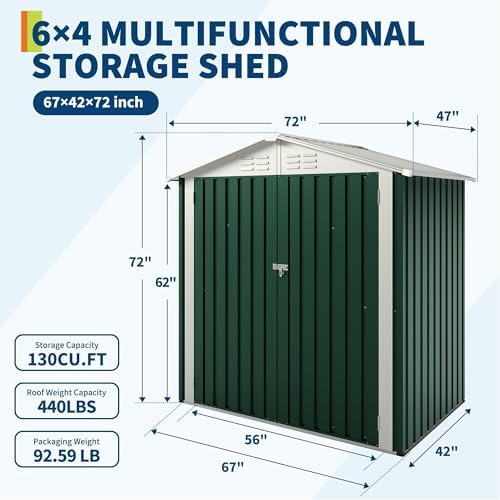Garvee 6x4 FT Storage Shed – 130 Cu Ft, Sloped Roof, Weatherproof - Image 2