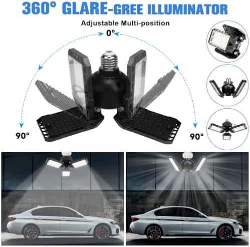 Aoretic LED Garage Lights 1 Pack -80W, 8000LM 6500K Led Shop Light with 3 Deformable Panels, Basement Barn Light Garages Ceiling Lights, E26/E27 for Garage, Warehouse, Shop, Basement - Image 2