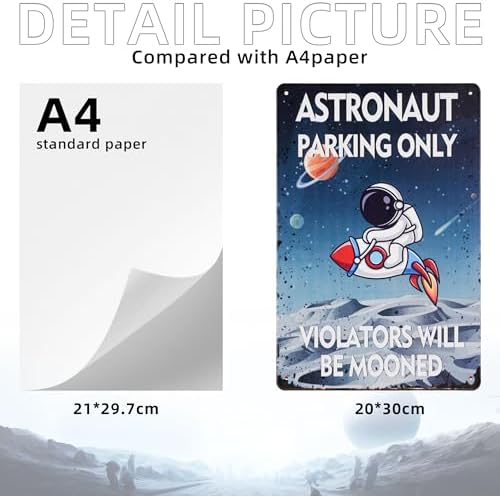 Astronaut Parking Only Fun Metal Sign, Space Themed Poster - Image 3