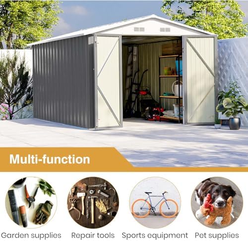 Patiowell 8 x 12 FT Outdoor Storage Shed, Metal Storage Shed, Gray - Image 5