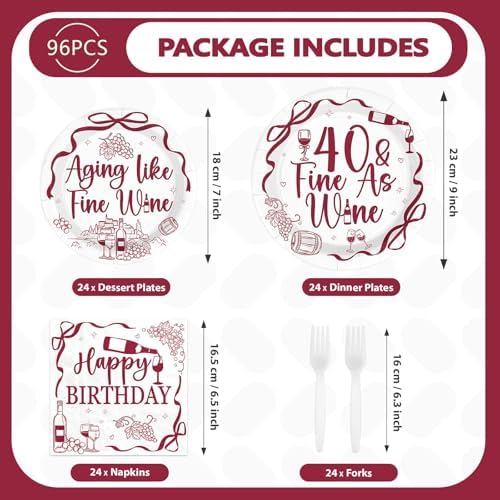 96Pcs Aging Like Fine Wine 40th Birthday Party Decorations Serves 24 - Image 2