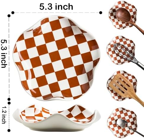 Miamolo Checkered Spoon Rest for Kitchen Counter, Holds Cooking Utensils - Image 2