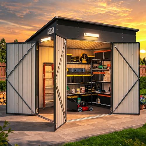 Aoxun 7.5'x4' Triple Door Outdoor Storage Shed with Magnetic Sensor Light by Aoxun