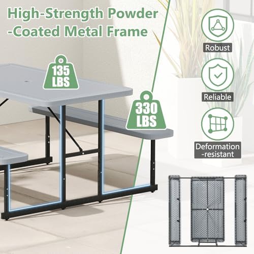Tangkula 4 Person Picnic Table with 2 Benches, Rectangular - Image 5