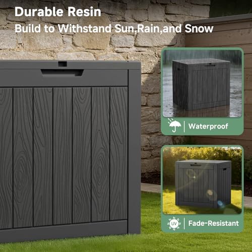 PatioZen 35 Gallon Outdoor Deck Box,Waterproof Resin Outdoor Storage Boxes, Outside Storage Lockable Container for Garden Tools,Indooor Cushions,Accessories (Black) - Image 2
