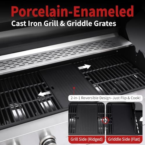 6-Burner Propane Gas Grill with Cast Iron Grates and Griddle - Image 3