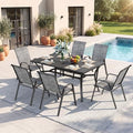 Outdoor Dining Set for 6, Metal Table and Stackable Chairs by CHINNLUU