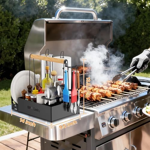 Grill Caddy, BBQ for Outdoor Grill with 2 Paper Towel Holders, Picnic BBQ Condiment Utensil Organizer Caddy for Outdoor Cooking, Rv, Camping Essential, Camper Must Haves,Gifts for Men - Image 2