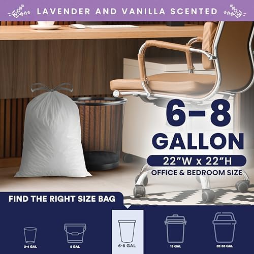 Plasticplace 8 Gallon Trash Bags │ 0.7 Mil │ Lavender and Soft Vanilla Scented Garbage Can Liners │ 22" x 22" (200 Count), White - Image 3