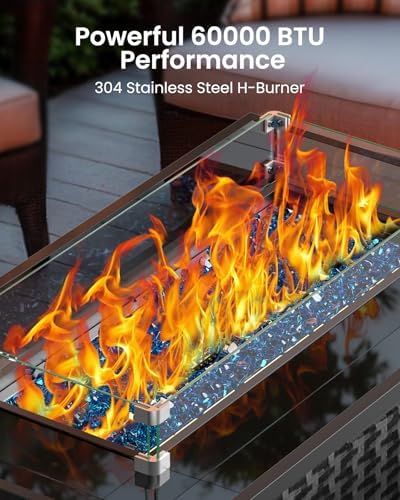 Ciays 43″ Propane Fire Pit, CSA-Listed 60,000 BTU Outdoor Gas Fire Pit Table with Glass Wind Guard, Tempered Glass Top, Lid, Glass Rocks, Adjustable Legs, Fire Table for Patio, Garden & Party, Black - Image 3