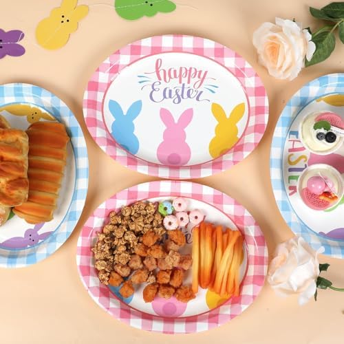 Qyeahkj 50 PCS Easter Bunny Oval Paper Plates Large 11” Disposable Spring Easter Rabbit Party Decorations Supplies Favor for Party Tableware Set - Image 4