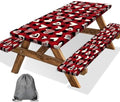 Valentines Day Picnic Table Cover with Bench Covers, Camping Essentials, Heart Buffalo Plaid Outdoor Table Covers, Waterproof Windproof, Fitted Tablecloth Cover with Elastic Edge, 3 PCS, 30x72 Inch by Xguatan