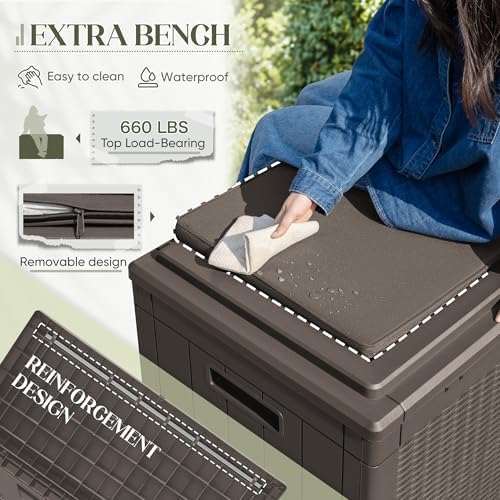 Greesum 100 Gallon Resin Deck Box Outdoor Storage with Cushion, Dark Brown - Image 4