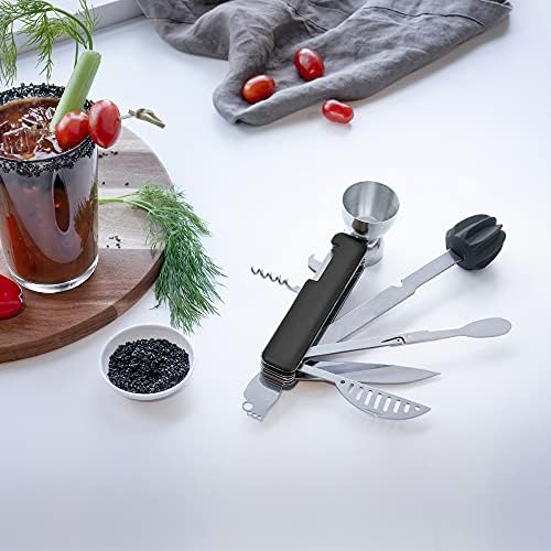 HOST All in One Bartender Multitool Set, 10 in 1 Bar Tool with Strainer, Muddler, Reamer, Jigger, Stirrer, Zester, Corkscrew, Opener, Knife and Channel Knife for Camping, Travel and Outdoor Use - Image 5