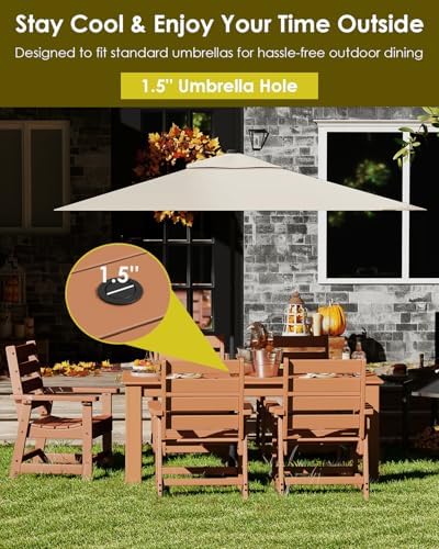 GREENVINES 7-piece Outdoor Dining Set, HDPE Table & 6 Chairs, Teak - Image 4