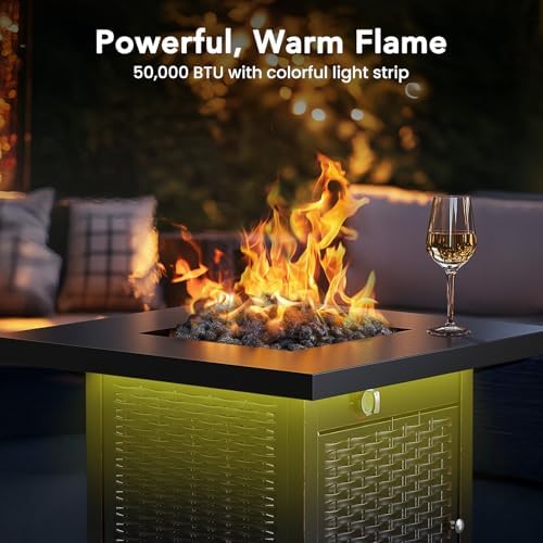 Ciays 28" Propane Fire Pit Table, 50,000 BTU CSA-Listed Gas Fire Pit with RGB Lighting, Adjustable Flame, Lava Rock, APP Control, Music-Sync Lighting, Outdoor Gas Fire Pit for Patio, Backyard & Garden - Image 6