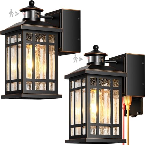 Motion Sensor Outdoor Lights Wall Mount with GFCI Outlet, Dusk to Dawn Exterior Light Fixture, 100% Anti-Rust Aluminum Waterproof Outside Wall Lighting for House, Black 2-Pack, Non-Solar by OPAXIS