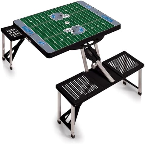 Detroit Lions – Picnic Table Portable Folding Table with Seats, (Black) by PicnicTimeFamilyofBrands