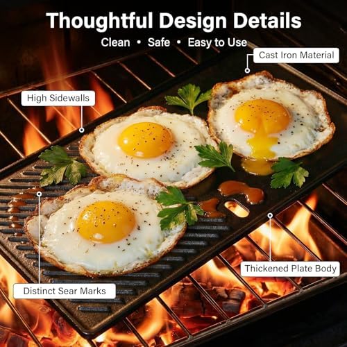 7637 17.5" Reversible Cast Iron Griddle - Replacement Flat Top Cooking Plate for Weber Spirit I & II 200 Series (E210/E220/S210/S220) with Front Controls - Image 5