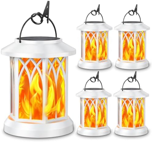 KOOPER 4 Pack Solar Lantern Outdoor Lights, Upgraded Flickering Flame Solar Lanterns Lights Outdoor Waterproof, Hanging Lantern Decorative, Solar Powered Lanterns for Yard Patio Garden Decor (White) by KOOPER