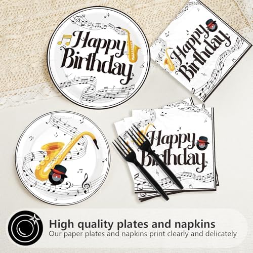 96Pcs Saxophone Happy Birthday Party Supplies Glitter Gold Saxophone Plates and Napkins Music Themed Tableware Set for Kids Music Lovers Band Themed Birthday Party Supplies, Serves 24 - Image 3