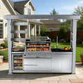 108" Outdoor Kitchen Island Crafted from Stainless Steel,6-Burner 85,000 BTU Propane Grill,Rotisserie Oven,Galvanized Steel Roof,Granite Countertops,Refrigerator,Storage Cabinets,Sink.(Propane Gas) by INOTEVERITORY
