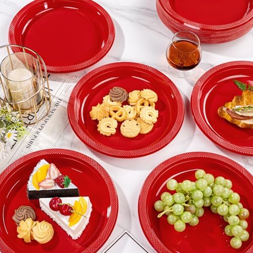 WELLIFE Red Plastic Plates 10 Inch 50 Count - Image 5