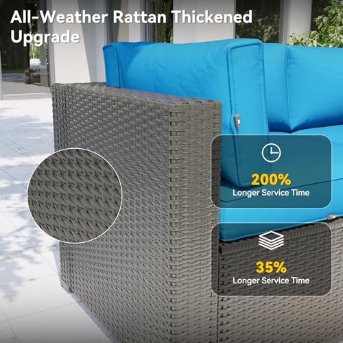 Aoxun Patio Furniture Set with Swivel Rocker Chairs, 10 Piece Outdoor Sectional Sofas, Wicker Rattan Outdoor Furniture with Thickened Cushion for Backyard, Garden Peacock Blue - Image 6