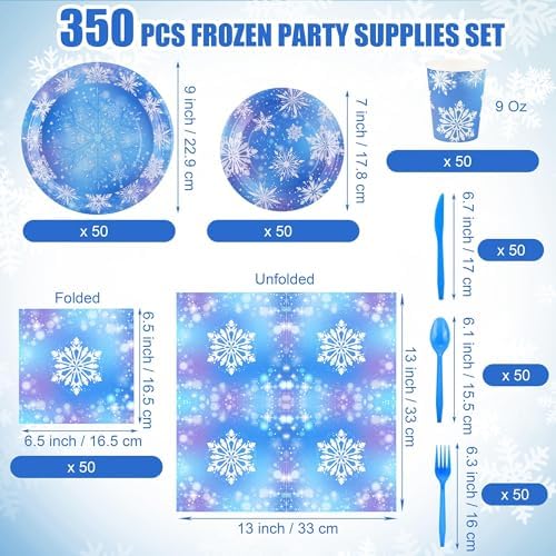 Kochorie 350 PCS Frozen Party Supplies Set for 50 Guests Includes Snowflake Party Plates Cups Napkins Utensils for Frozen Birthday, Winter Wonderland, Holiday, Disposable Tableware - Image 2