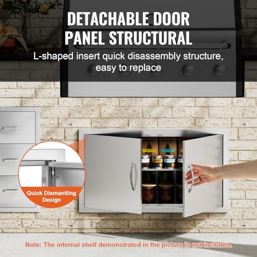 VEVOR Double BBQ Access Door, 34W x 19H Inch Stainless Steel Flush Mount Vertical Wall Door with Handles for BBQ Island, Grilling Station, Outside Cabinet - Image 4