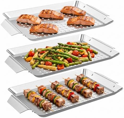 Onlyfire Stainless Steel Perforated Grill Baskets, 3 Pack by onlyfire